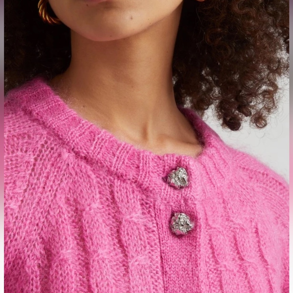GANNI Mohair Cable-Knit Cardigan